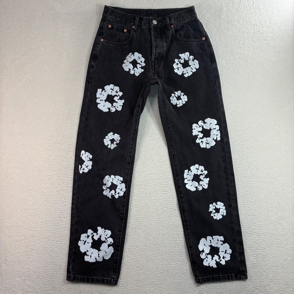 Denim Tears Levis 501 Original Jeans Men 30x30 Black Button Fly Straight Wreath